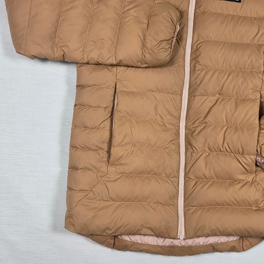 Patagonia‎ Down 600 Fill Jacket Kids XL Tan Pink Puffer Hoodless Full Zip Warm